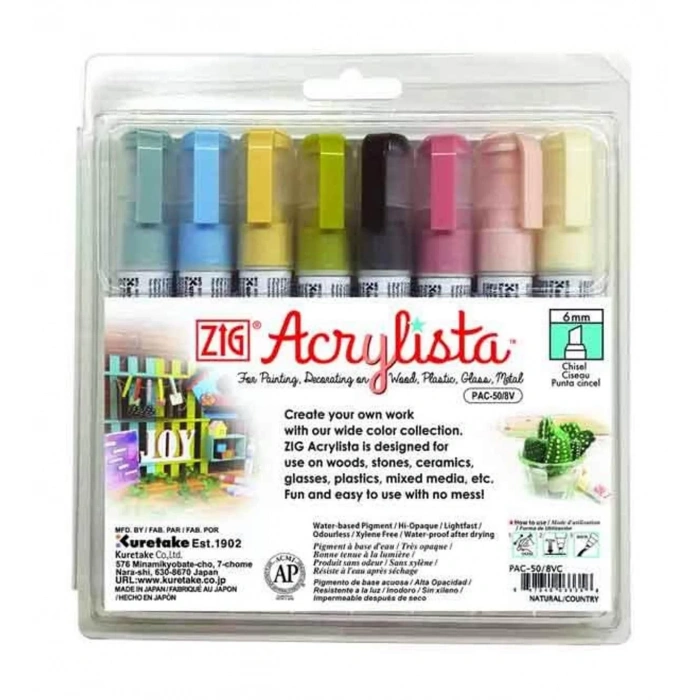 ZIG ACRYLISTA MARKÖR KESİK UÇ NATURAL/COUNTRY PAC-50/8VC 8Lİ