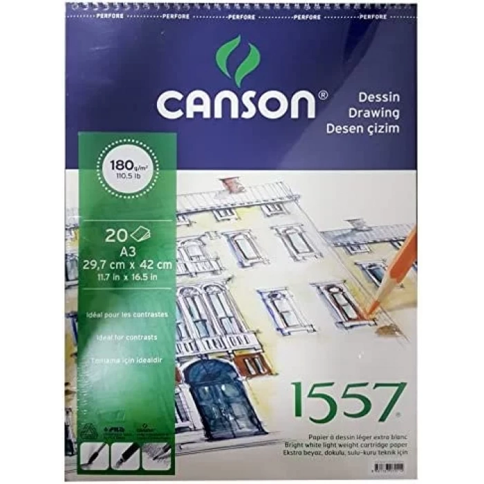 CANSON 1557 RESİM VE ÇİZİM BLOK 180GR A3 20YP ÜSTTEN SPİRALLİ FCNS18020A3US