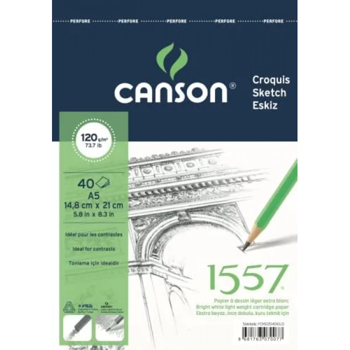 CANSON 1557 RESİM VE ÇİZİM BLOK 120GR A5 40YP ÜSTTEN SPİRALLİ FCNS12040A5US