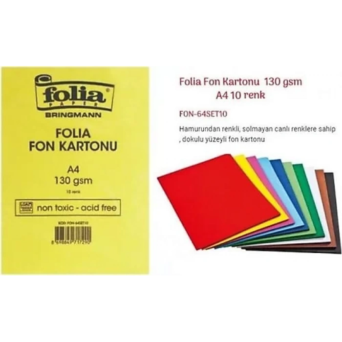 FOLİA FON KARTONU 130GSM A4 10 RENK 10TABAKA FON-64SET10