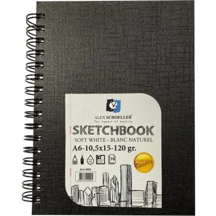 ALEX ESKIZ BLOK 120Gr. A6 70Yp. SPR. SİYAH SERT KAP. ALX-9995