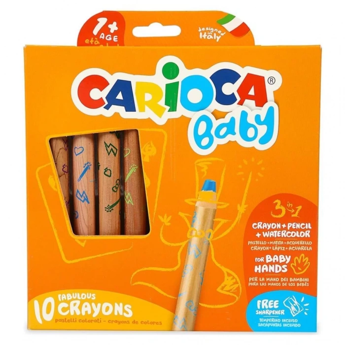 CARİOCA 3 IN 1 JUMBO BEBEK AHŞAP GÖVDELİ BOYA KALEMİ 10LU 42818