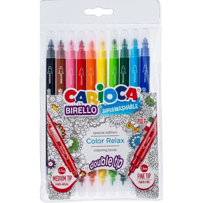 CARİOCA BİRELLO JUMBO + STANDART ÇİFT UÇLU SÜPER YIKANABİLİR KEÇELİ BOYA KALEMİ 10LU 41428