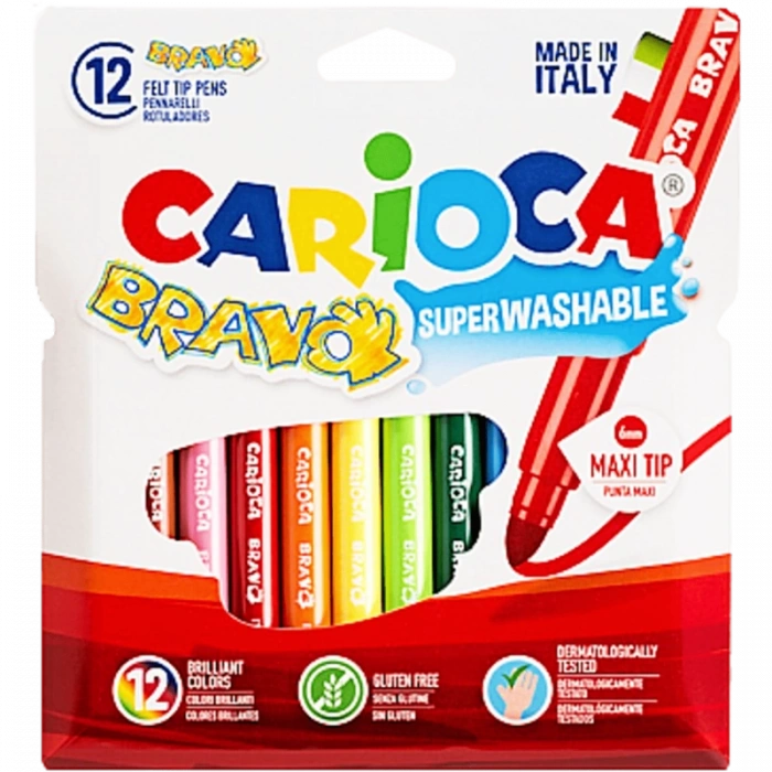 CARİOCA BRAVO SÜPER YIKANABİLİR KALIN UÇLU KEÇELİ BOYA KALEMİ 12Lİ 42755