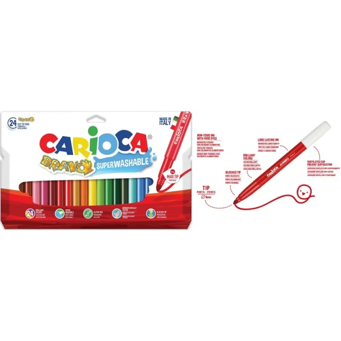 CARİOCA BRAVO SÜPER YIKANABİLİR KALIN UÇLU KEÇELİ BOYA KALEMİ 24LÜ 42763
