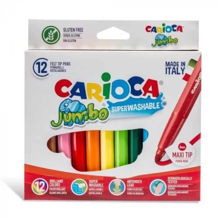 CARİOCA JUMBO SÜPER YIKANABİLİR KEÇELİ BOYA KALEMİ 12Lİ 40569