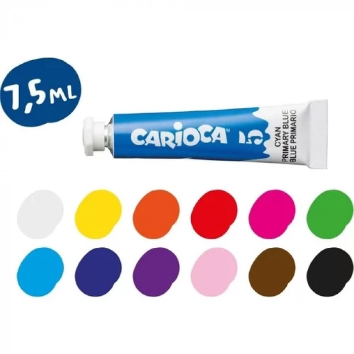 CARİOCA TÜP TEMPERA GUAJ BOYA SÜPER YIKANABİLİR FIRÇALI 12 RENK 12X7,5 ML  KO012/A
