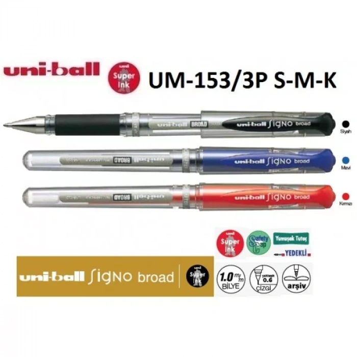 UNİBALL SİGNO BROAD 1.0 İMZA KALEMİ 3LÜ S-M-K UM-153 3P