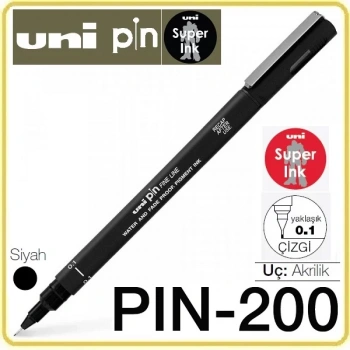 UNİ PİN 0.1 CS FİNE LİNE KESİK UÇLU KALEM SİYAH PINCS1-200