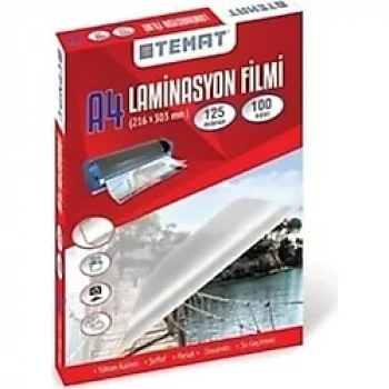 TEMAT A4 LAMİNASYON FİLMİ (216X303MM) 100LÜ KUTU ŞEFFAF 328908