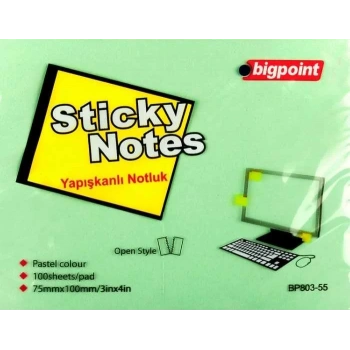 BİGPOİNT YAPIŞKANLI NOT KAĞIDI 75X100MM YEŞİL BP803-55