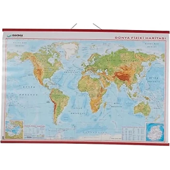 GÜRBÜZ HARİTA DÜNYA FİZİKİ + SİYASİ (70X100) ÇİFT TARAFLI 22012