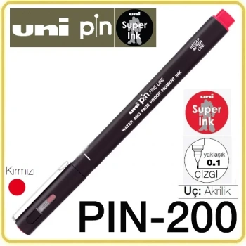UNİ PİN 0.1 FİNE LİNE AKRİLİK UÇLU KALEM KIRMIZI PIN01-200