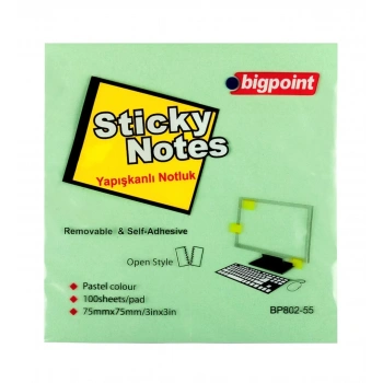 BİGPOİNT YAPIŞKANLI NOT KAĞIDI 75X75MM YEŞİL BP802-55