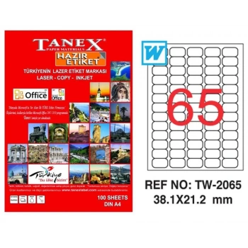TANEX TW-2065 381x212 mm LASER ETİKET 100 AD. TW2065LAS10100