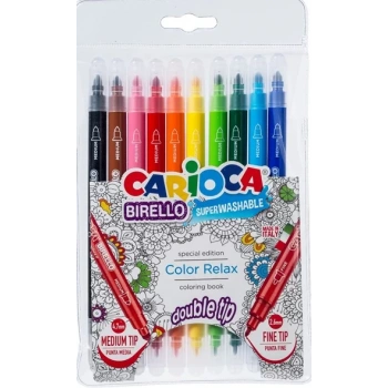 CARİOCA BİRELLO JUMBO + STANDART ÇİFT UÇLU SÜPER YIKANABİLİR KEÇELİ BOYA KALEMİ 10LU 41428