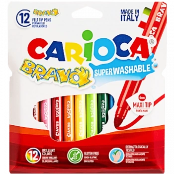 CARİOCA BRAVO SÜPER YIKANABİLİR KALIN UÇLU KEÇELİ BOYA KALEMİ 12Lİ 42755