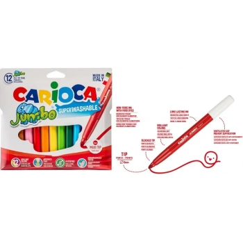 CARİOCA JUMBO SÜPER YIKANABİLİR KEÇELİ BOYA KALEMİ 12Lİ 40565