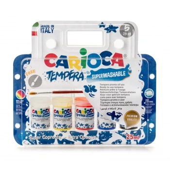 CARİOCA TEMPERA SULUBOYA SÜPER YIKANABİLİR FIRÇALI 5*25 ML 5 RENK KARIŞIK KO033