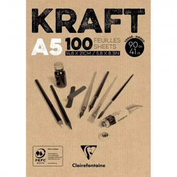 CLAIREFONTAINE KRAFT A5 90 GR. 100 Yp. KISA KENARI YAPIŞKANLI 5Lİ DK-96544