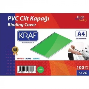 KRAF CİLT KAPAĞI A4 160 MİC. 100 LÜ YEŞİL 512G