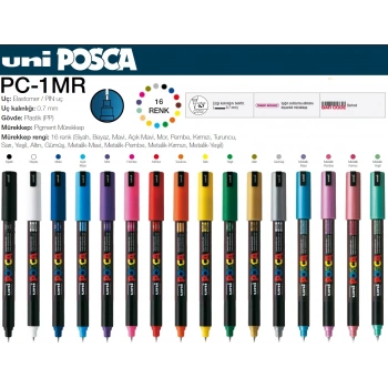 UNİ POSCA 0.7 SU BAZLI POSTER MARKÖRÜ 12Lİ PC-1MR 12C