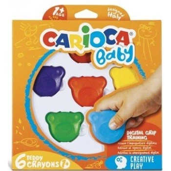 CARİOCA TEDDY ŞEKİLLİ ELLERİ KİRLETMEYEN MUM BOYA KALEMİ 6LI 42956
