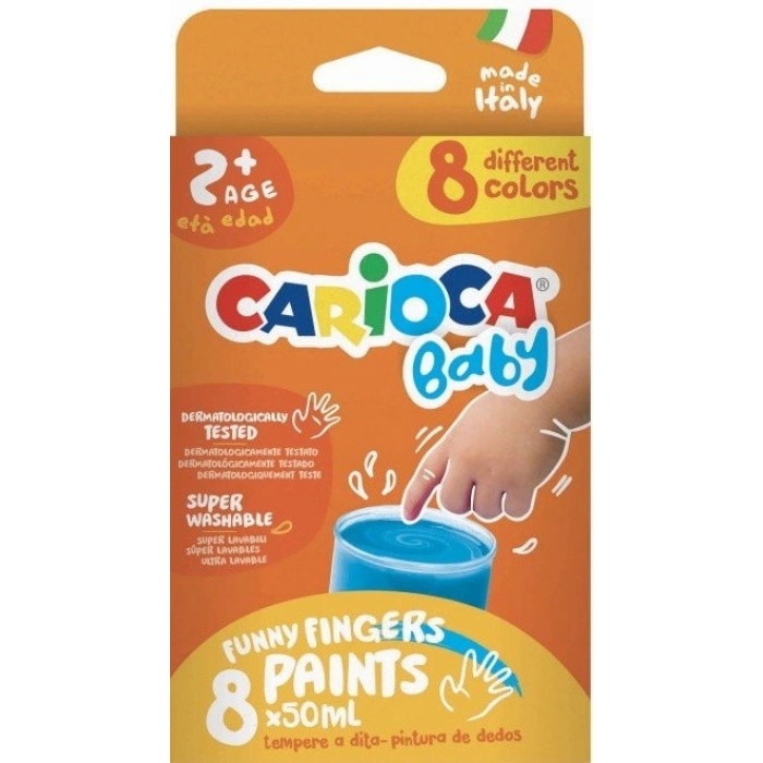 CARİOCA BEBEK SÜPER YIKANABİLİR PARMAK BOYASI - 8 RENK X 50 GR 2 YAŞ + 43174