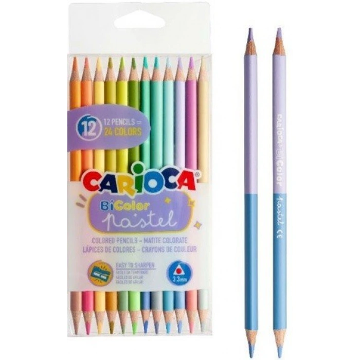 CARİOCA KURU BOYA KALEMİ 12Lİ (24 RENK) ÇİFT TARAFLI PASTEL RENKLER 43309