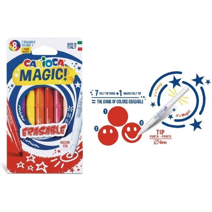 CARİOCA SİLİNEBİLİR SİHİRLİ KEÇELİ KALEMLER (7 RENK + 1 DÜZELTİCİ BEYAZ KALEM) 41239