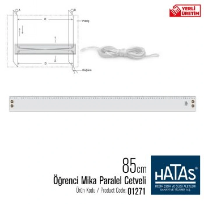HATAS 1250 EKONOMİK MİKA PARALEL CETVEL 85 cm.   ( Taksimatlı )