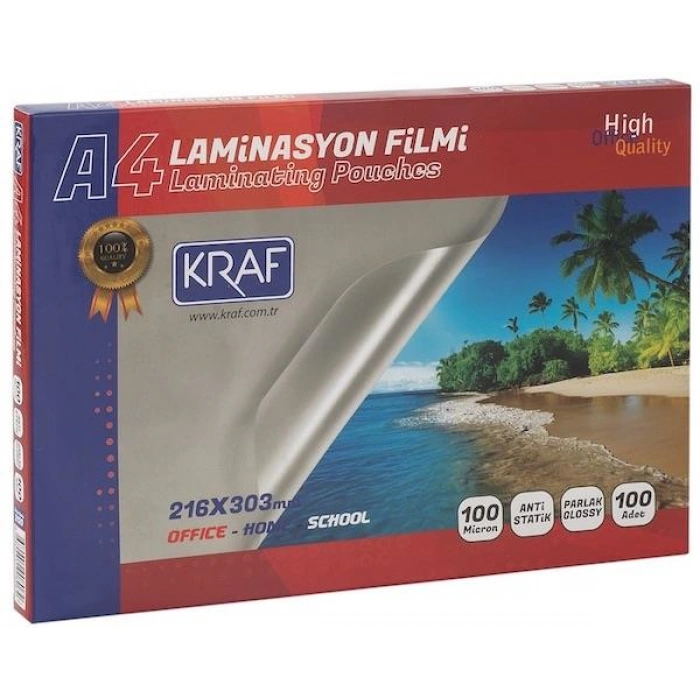 KRAF LAMİNASYON FİLMİ PARLAK A4 100MIC 100LÜ 2120