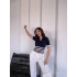 Lacivert Polo Yaka Yarım Kol, Kol Ucu ve Bel Beyaz Çizgili Crop Triko