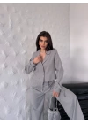 Kol Toka Detaylı Çizgili Takım Grİ