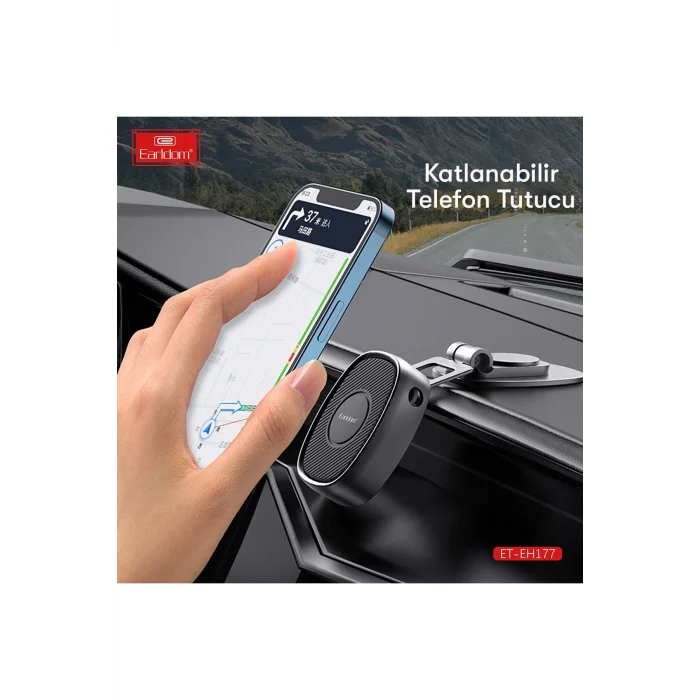 Araç İçi Tutucu Yapışkanlı Mıknatıslı 360 Derece Ayarlanabilen Manyetik - Siyah