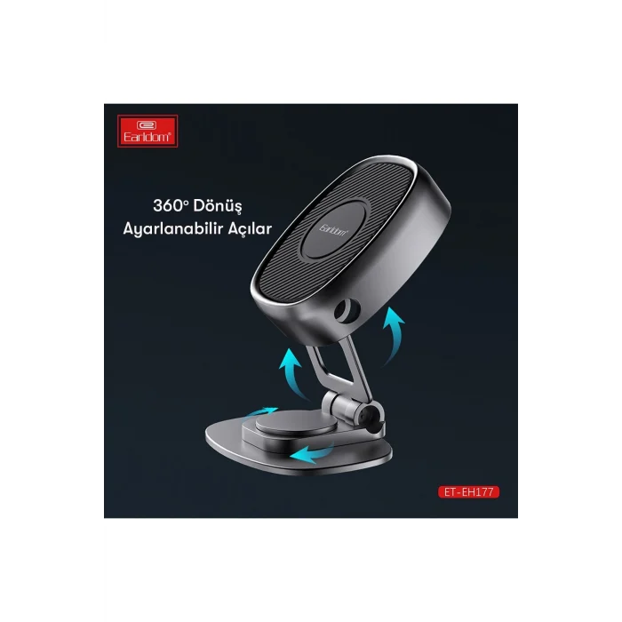 Araç İçi Tutucu Yapışkanlı Mıknatıslı 360 Derece Ayarlanabilen Manyetik - Siyah