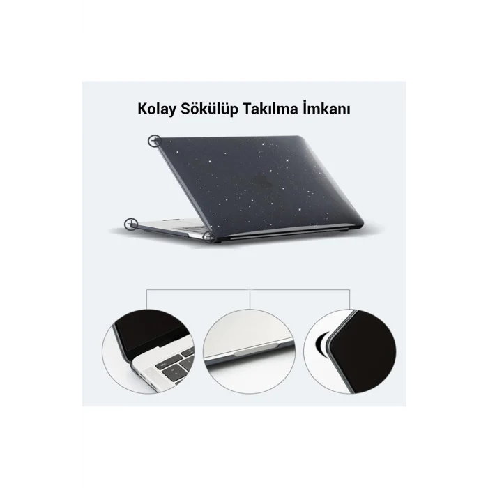 Macbook 13 Pro M1 M2 Çip A2338 Simli Siyah Koruma Kapak