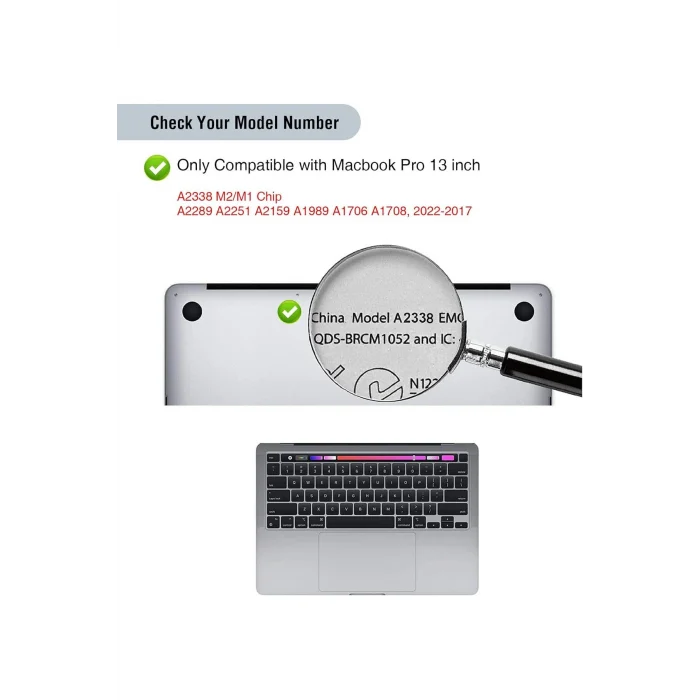 MACBOOK Pro 13 A2338 M2 Işlemcili Kristal Şeffaf Simli Kılıf Koruyucu