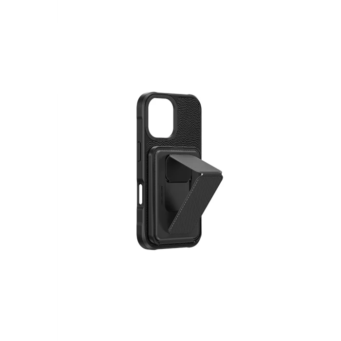 iPhone 16 Plus Kılıf Magsafe Özellikli Standlı Kartlıklı Set Amazinghing Glamour Luxe Serisi Siyah