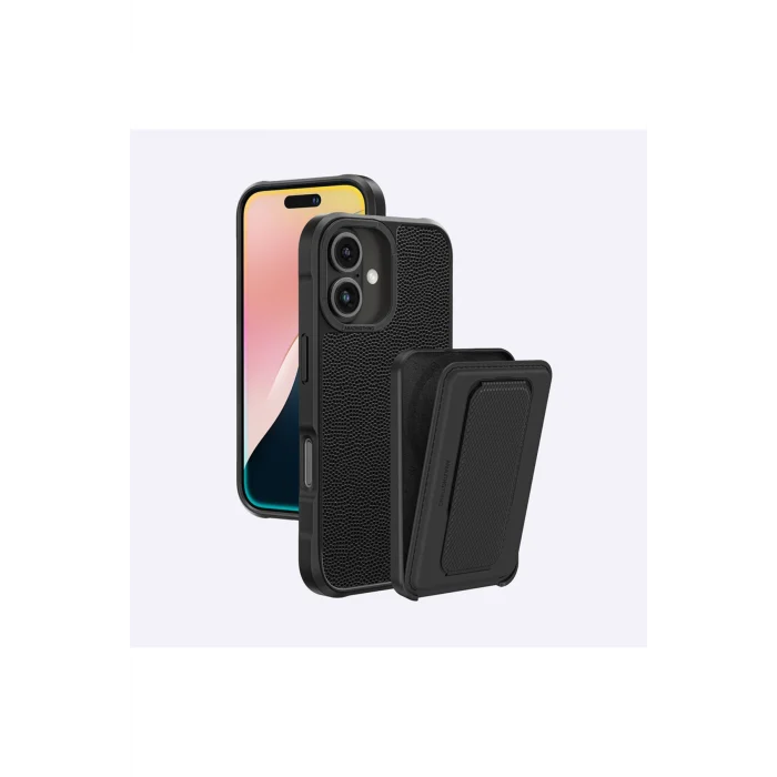 iPhone 16 Plus Kılıf Magsafe Özellikli Standlı Kartlıklı Set Amazinghing Glamour Luxe Serisi Siyah