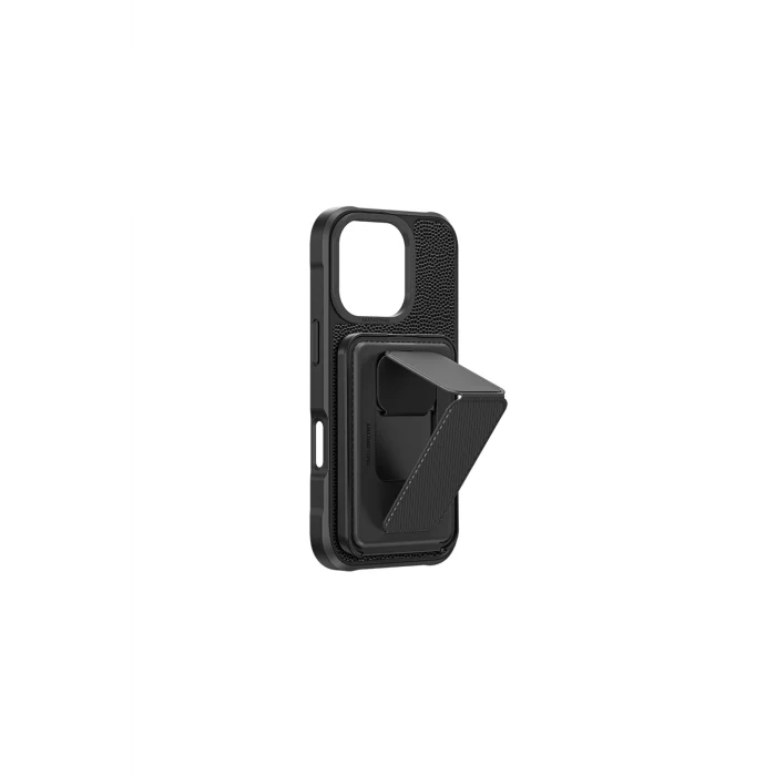 iPhone 16 Pro Max Kılıf Magsafe Özellikli Standlı Kartlıklı Set Amazingthing Glamour Luxe Seri Siyah