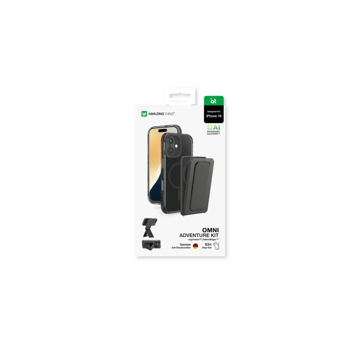 iPhone 16 Kılıf Magsafe Özellikli Standlı Kartlıklı Set Amazingthing Omni Adventure Serisi Siyah
