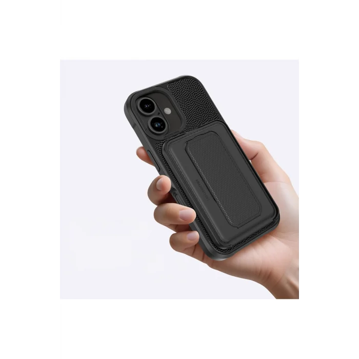 iPhone 16 Kılıf Magsafe Özellikli Standlı Kartlıklı Set Amazingthing Glamour Luxe Serisi Kapak Siyah