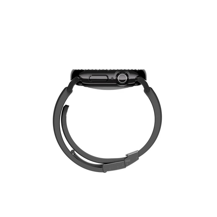 Watch 10 46mm Uyumlu Gleam Fit FullGuard Taşlı Sert PC Kasa ve Ekran Koruyucu Siyah