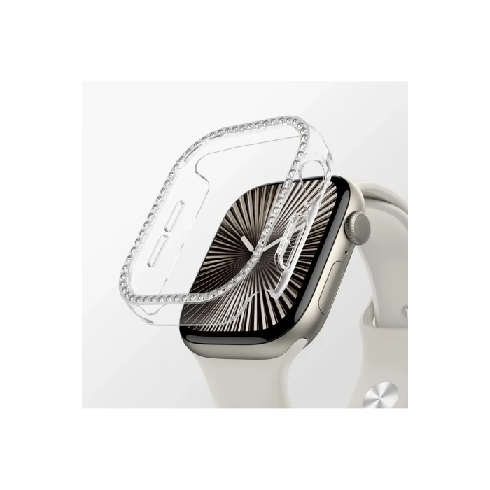 Watch 10 46mm Uyumlu Gleam Fit FullGuard Taşlı Sert PC Kasa ve Ekran Koruyucu Şeffaf