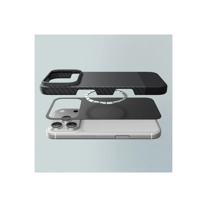 iPhone 17 Pro Max Kılıf M-safe Uyumlu 1500D Aramid Fiber Titan Max Seri Kapak Siyah-Gri