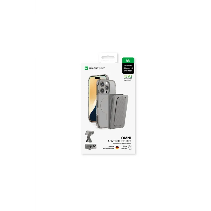 iPhone 16 Pro Max Kılıf Magsafe Özellikli Standlı Kartlıklı Set Amazingthing Omni Adventure Seri Gri