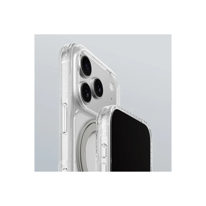 iPhone 17 Pro Uyumlu Kılıf M-Safeli Airbag Standlı Titan Pro MagSpin Kapak Şeffaf