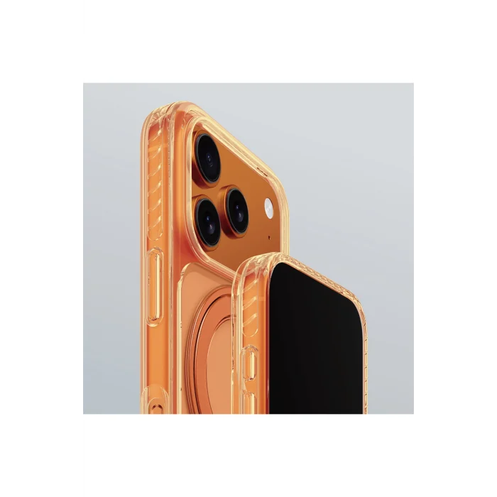 iPhone 17 Pro Max Uyumlu Kılıf M-Safeli Airbag Standlı Titan Pro MagSpin Kapak Turuncu