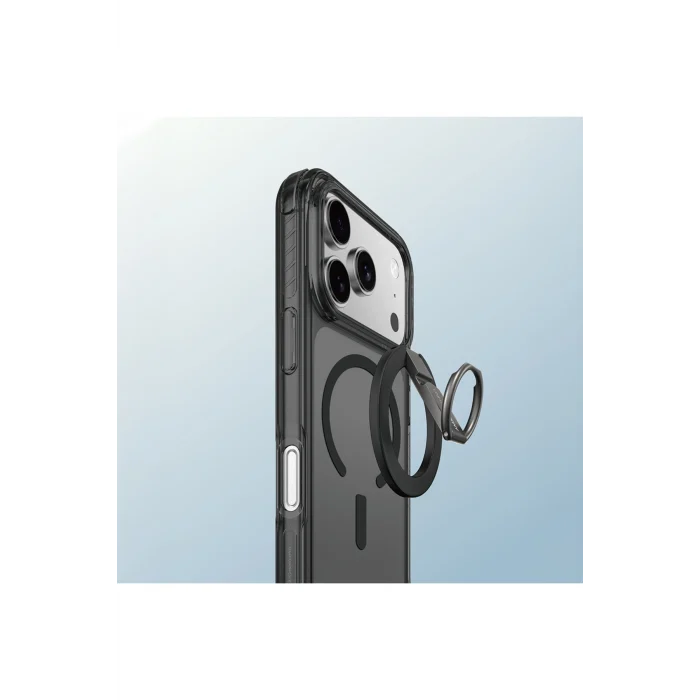 iPhone 17 Pro Uyumlu Kılıf M-safe Şarj Özellikli Yüzük Standlı Titan Pro Serisi Kapak Siyah